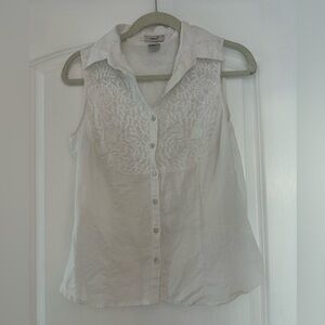 Edward 100% Irish Linen Sleeveless Button-Down Shirt With Embroidery Details